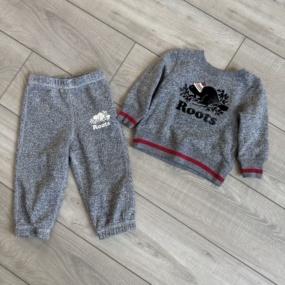 Baby Roots Heather Gray Sweatshirts and Jogger Pants Set of 2,  XL-TG 18-24 M